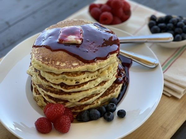 Pancakes and fruit syrup